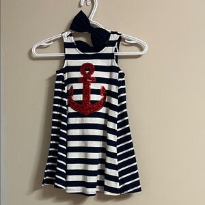 Tommy Bahama Navy and White Striped Dress with Red Anchor